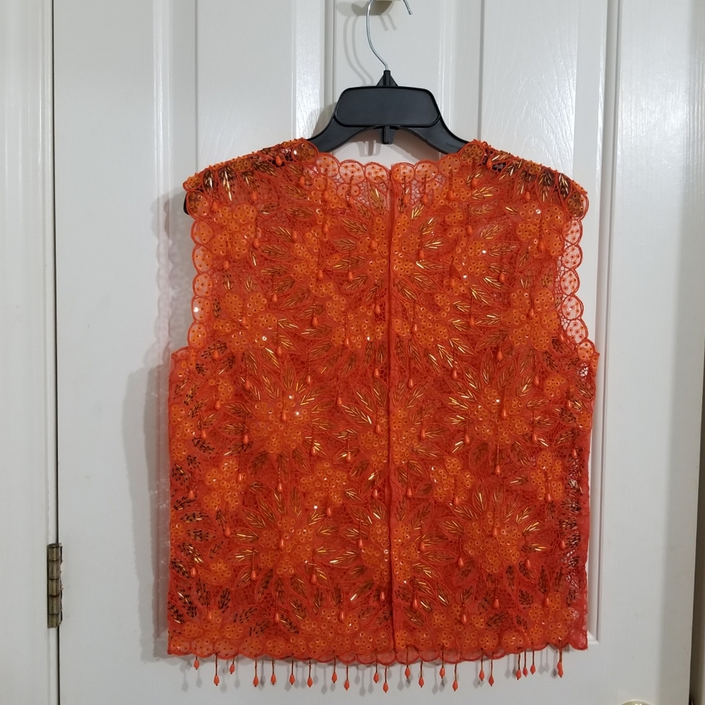 Vintage orange beaded top - Picture 3 of 5